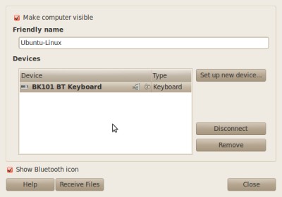 Gnome Bluetooth GUI マネージャ(Ubuntu Linux)